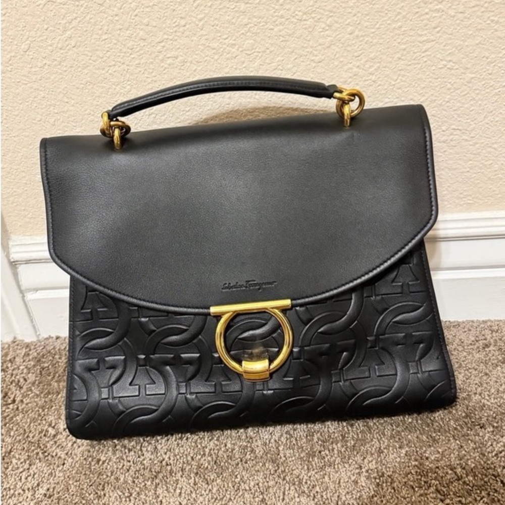 Authentic Salvatore Ferragamo Black Leather Handbag